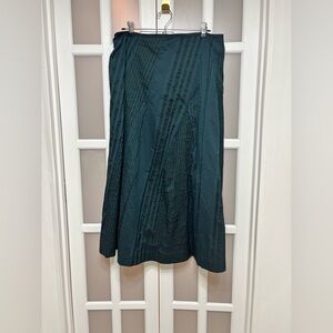 OSKA Textured A-Line Midi Skirt Green Pleated Stripe EU 3 US 10/12